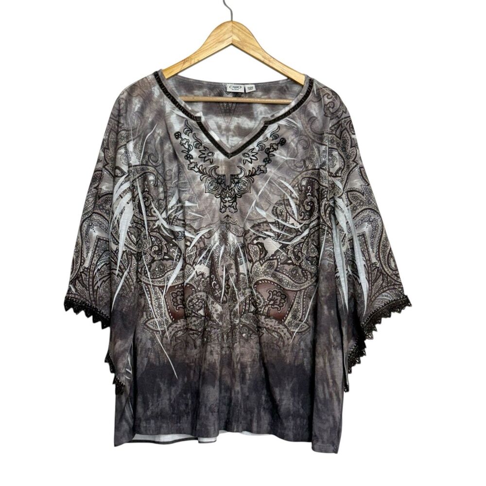 Cato Artsy Abstract Paisley Top Size 22/24W Asymmetric Sleeve Fairy Grunge Vneck